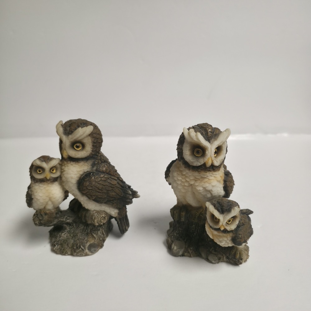 Vintage MayRich Resin Owl Figurines Set of 2 Faux Wood Owls Mother & Baby Cabin